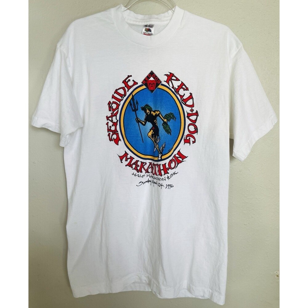 VINTAGE 1996 Red Dog Beer Seaside Marathon T-Shirt White Single Stitch XL Tall